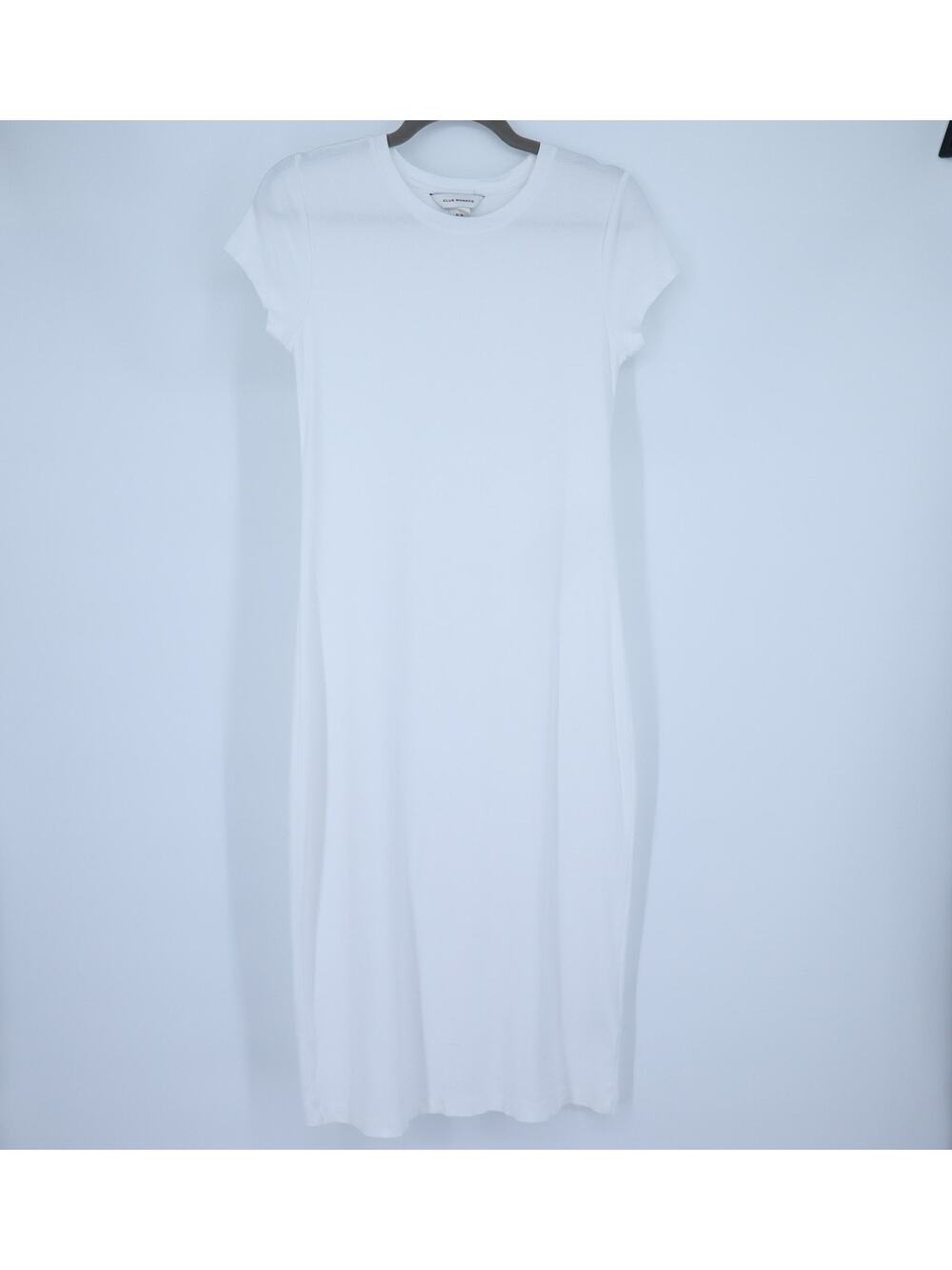 CLUB MONACO Ribbed T-Shirt Dress White Crew Neck Short Sleeve Women's M